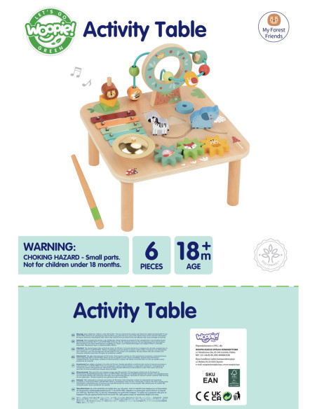 WOOPIE GREEN Drewniany Stolik Edukacyjny Muzyczny Labirynt Sensoryczny 5W1
