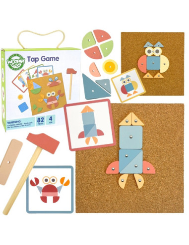 WOOPIE GREEN Drewniana Przybijanka z Młotkiem Układanka 20 wzorów 82 el.