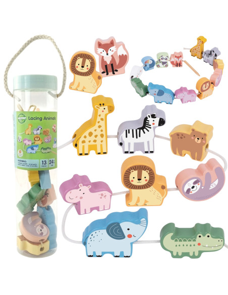 WOOPIE GREEN Drewniana Nawlekanka Klocki Przeplatanka ZOO Montessori13 EL