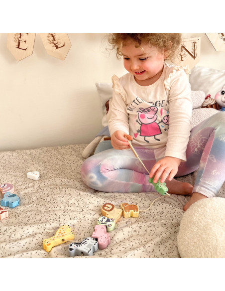 WOOPIE GREEN Drewniana Nawlekanka Klocki Przeplatanka ZOO Montessori13 EL
