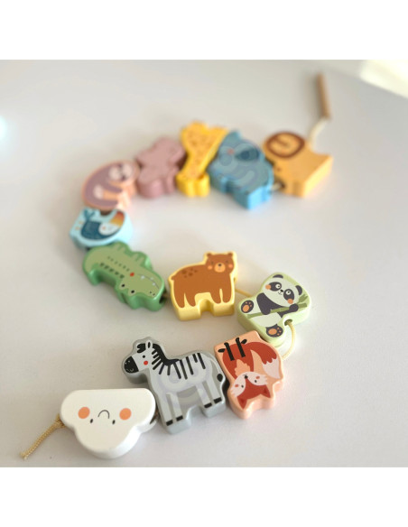 WOOPIE GREEN Drewniana Nawlekanka Klocki Przeplatanka ZOO Montessori13 EL