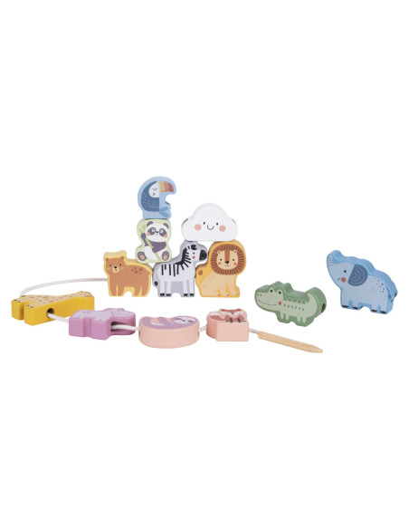 WOOPIE GREEN Drewniana Nawlekanka Klocki Przeplatanka ZOO Montessori13 EL