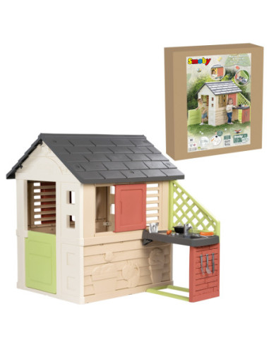 Smoby Domek Nature z kuchnią + 17 akcesoriów