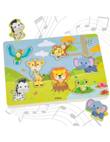 VIGA Puzzle Dźwiękowe Dopasuj Zwierzęta Egzotyczne