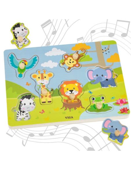 VIGA Puzzle Dźwiękowe Dopasuj Zwierzęta Egzotyczne