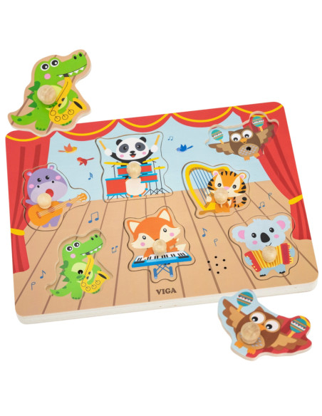 VIGA Puzzle Dźwiękowe Dopasuj Muzykujące Zwierzęta