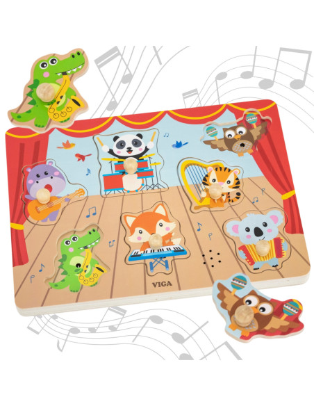 VIGA Puzzle Dźwiękowe Dopasuj Muzykujące Zwierzęta
