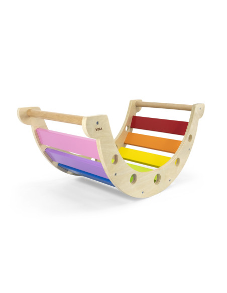 VIGA Drewniany Bujak Mostek 2w1 Huśtawka Montessori Tęczowa