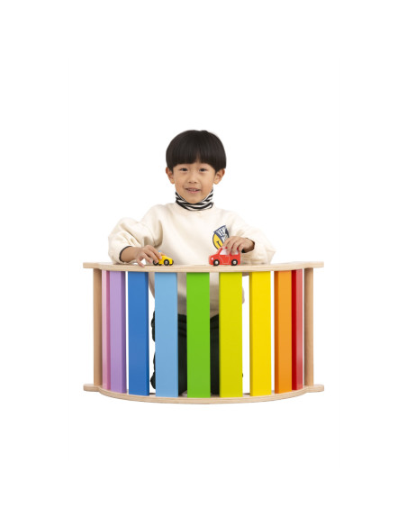 VIGA Drewniany Bujak Mostek 2w1 Huśtawka Montessori Tęczowa