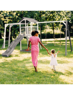 AXI Plac Zabaw Drewniany Wieża Podwójną Huśtawką Drabinki Wspinaczkowe Zjeżdżalnia XLL 2
