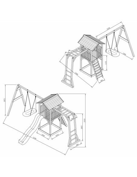 AXI Plac Zabaw Drewniany Wieża z Huśtawką Drabinki Wspinaczkowe Zjeżdżalnia XLL