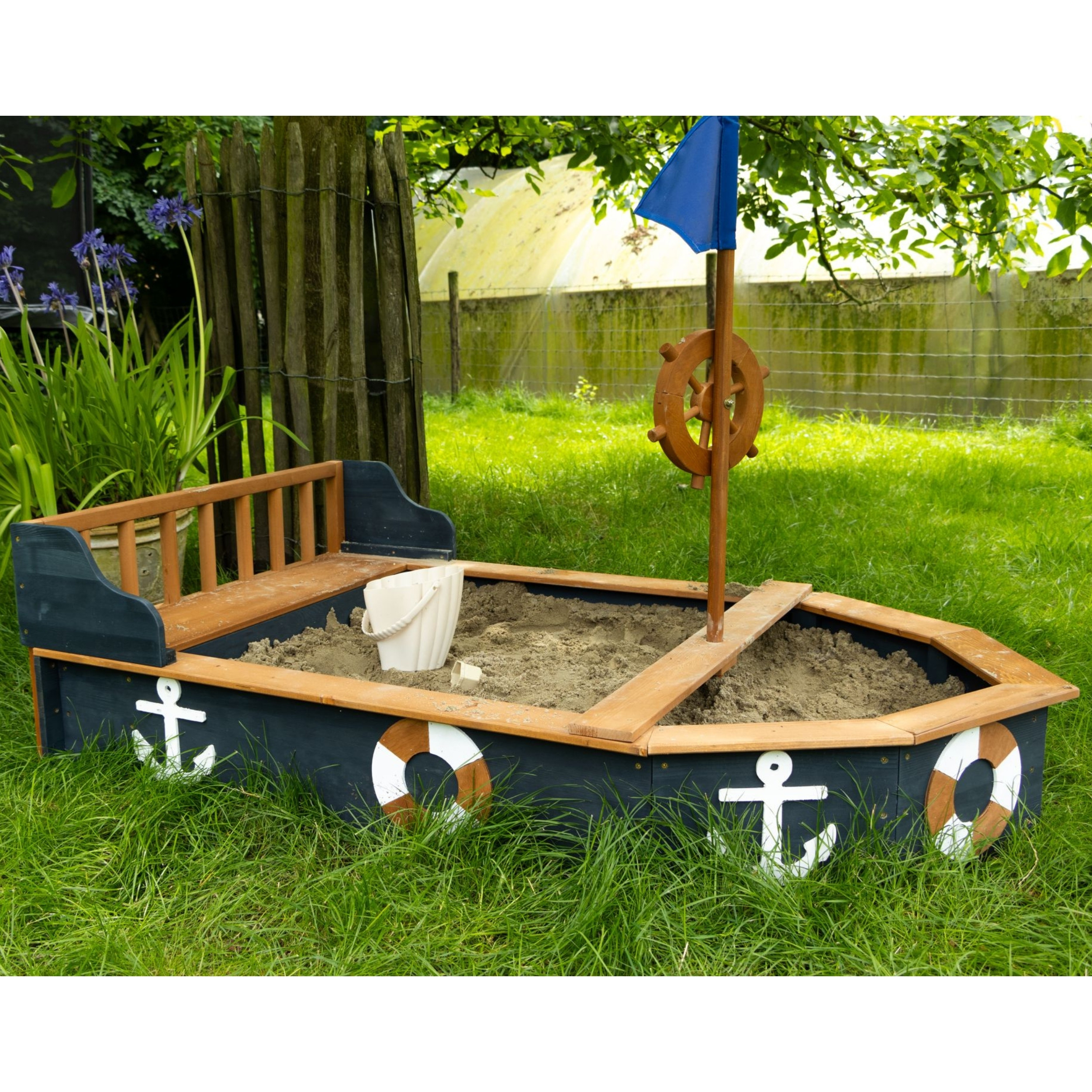 Drewniana piaskownica statek piracki doris ze schowkiem + pokrowiec 153 cm - 19 z 32