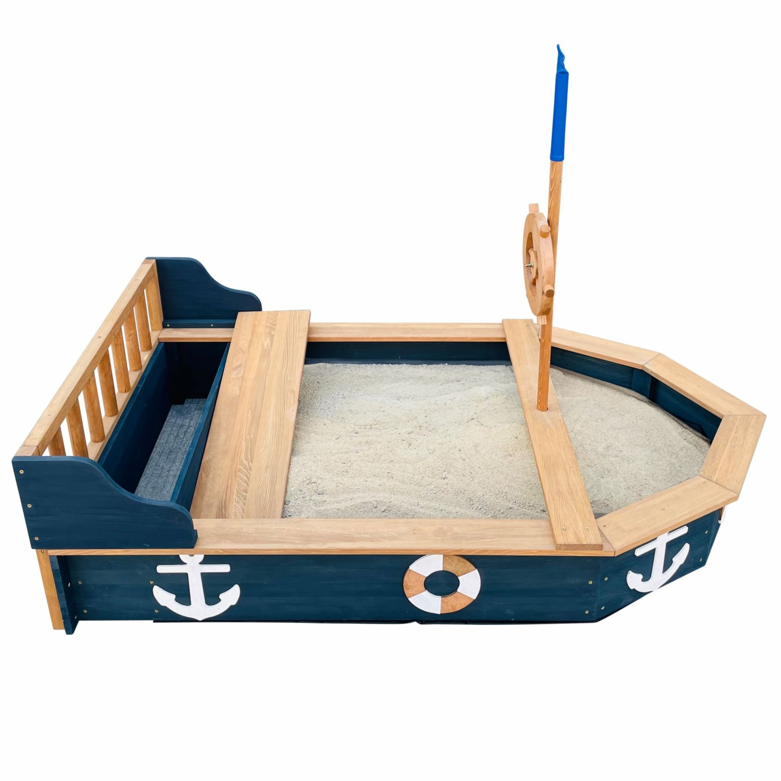 Drewniana piaskownica statek piracki doris ze schowkiem + pokrowiec 153 cm - 29 z 32