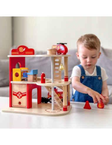 VIGA Drewniana 3 Piętrowa Remiza Strażacka Zestaw