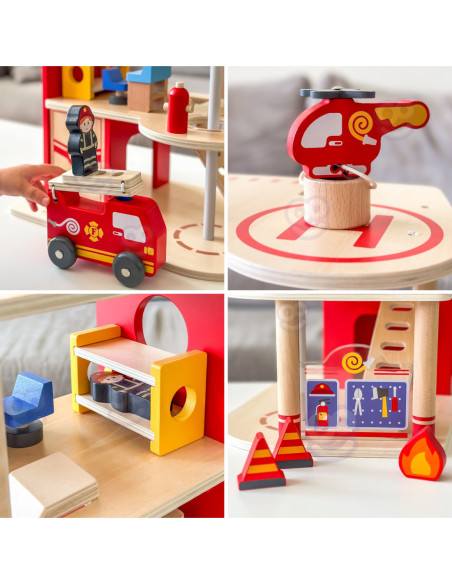 VIGA Drewniana 3 Piętrowa Remiza Strażacka Zestaw
