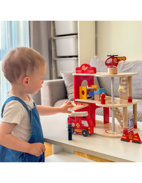 VIGA Drewniana 3 Piętrowa Remiza Strażacka Zestaw