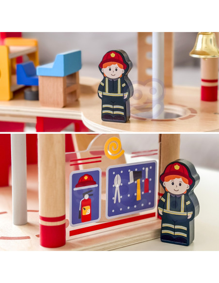 VIGA Drewniana 3 Piętrowa Remiza Strażacka Zestaw