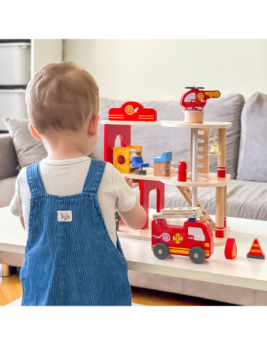 VIGA Drewniana 3 Piętrowa Remiza Strażacka Zestaw