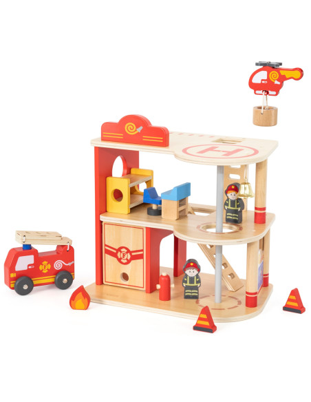 VIGA Drewniana 3 Piętrowa Remiza Strażacka Zestaw
