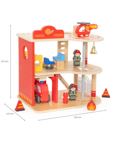 VIGA Drewniana 3 Piętrowa Remiza Strażacka Zestaw
