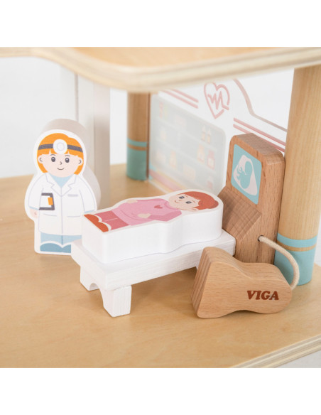 VIGA Drewniany 3 Piętrowy Szpital Zestaw