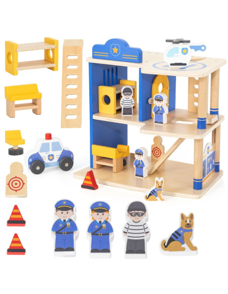 VIGA Drewniany 3 Piętrowy Posterunek Policyjny Zestaw