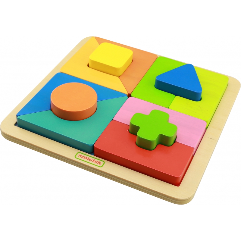 Drewniane Puzzle Geometryczne 12 Elementów Masterkidz Montessori