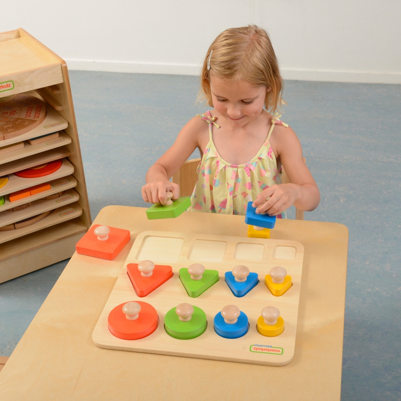 Drewniany Sorter Kształtów Wielkości Kolorów Masterkidz Montessori