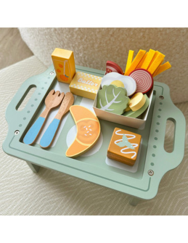 WOOPIE GREEN Zestaw Śniadaniowy z Tacą i Akcesoriami Serwis Pastelowy