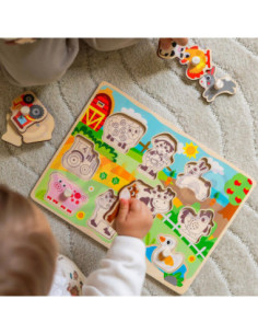 WOOPIE GREEN Drewniane Puzzle Montessori Farma z Pinezkami Do Dopasowania 2