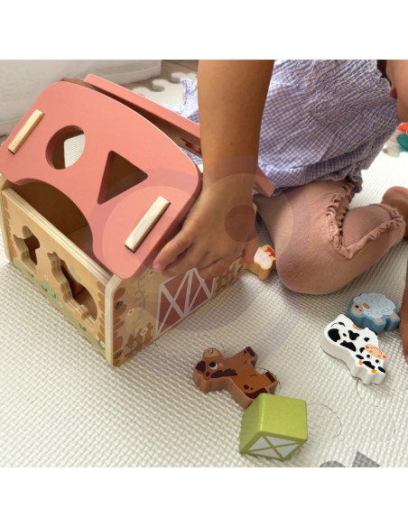 WOOPIE GREEN Drewniana Farma Sorter Kształtów i Kolorów 13 el.