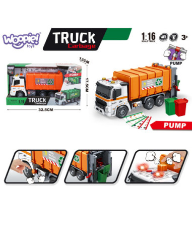 WOOPIE Interaktywna Śmieciarka Model Skala 1:16 Efekty Dźwiękowe i Świetlne