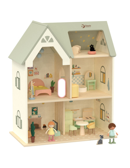 CLASSIC WORLD Wielki Drewniany Domek dla Lalek z mebelkami