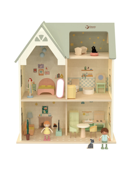 CLASSIC WORLD Wielki Drewniany Domek dla Lalek z mebelkami