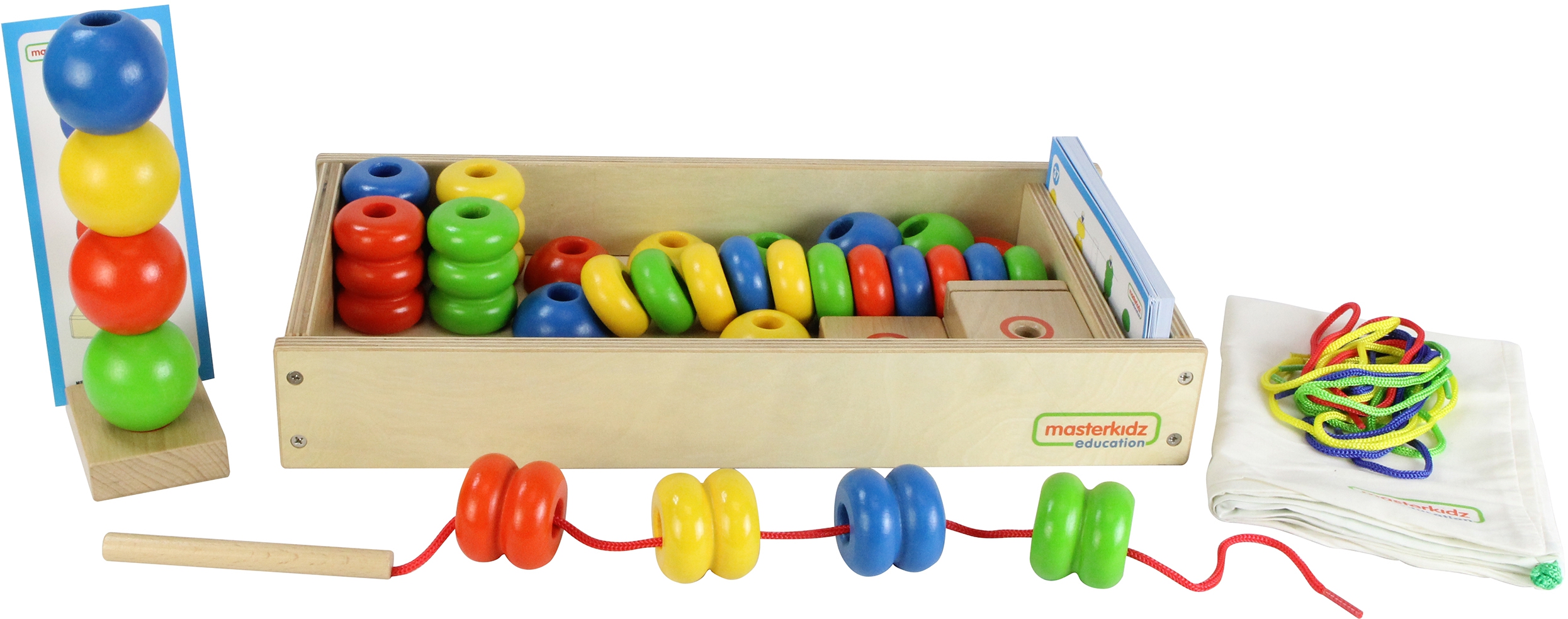 Duża drewniana nawlekanka sznurowanka karty w pudełku montessori