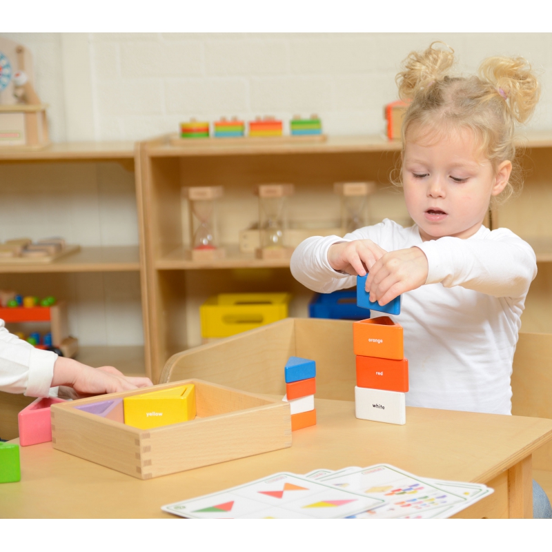 Drewniana Gra Dla Dzieci Kolorowe Klocki i Kubeczki Trójkąty Masterkidz Montessori