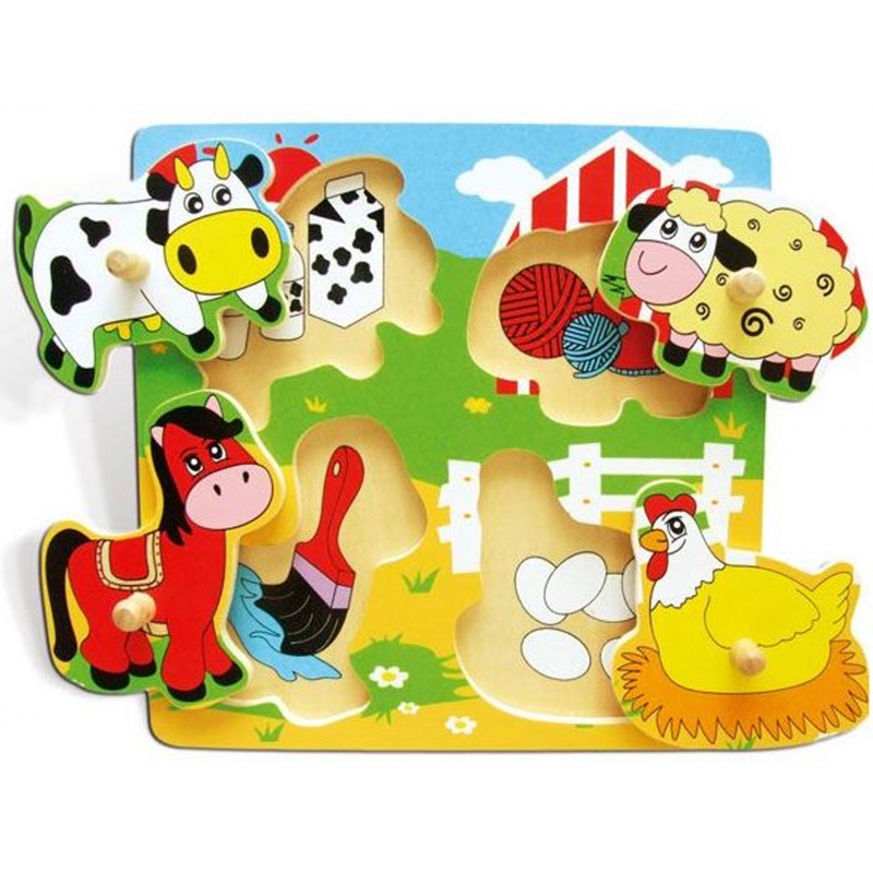 Drewniane Puzzle Farma Układanka Niespodzianka Viga Toys