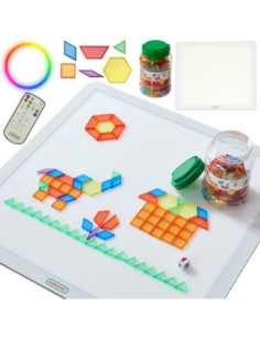 MASTERKIDZ Kwadratowy Panel Świetlny LED Kolorowy + Klocki Montessori Mozaika 140 el.