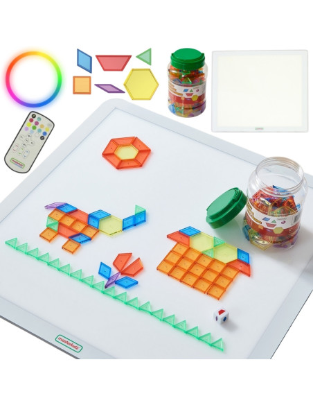 MASTERKIDZ Kwadratowy Panel Świetlny LED Kolorowy + Klocki Montessori Mozaika 140 el.