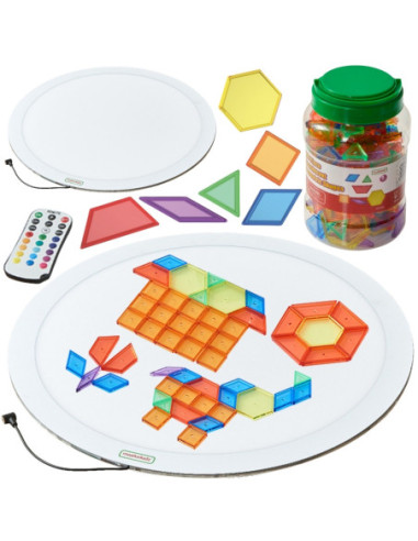 MASTERKIDZ Okrągły Panel Świetlny LED Kolorowy +  Klocki Montessori Mozaika 140 el.