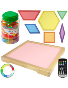 MASTERKIDZ Panel Świetlny LED Zmiana kolorów Pilotem + Klocki Montessori Mozaika 140 el.