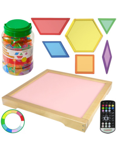 MASTERKIDZ Panel Świetlny LED Zmiana kolorów Pilotem + Klocki Montessori Mozaika 140 el.