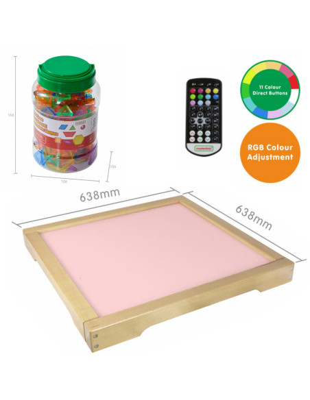 MASTERKIDZ Panel Świetlny LED Zmiana kolorów Pilotem + Klocki Montessori Mozaika 140 el.