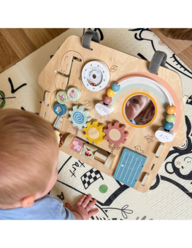 TOOKY TOY Duża Drewniana Tablica Manipulacyjna Domek - Centrum Aktywności