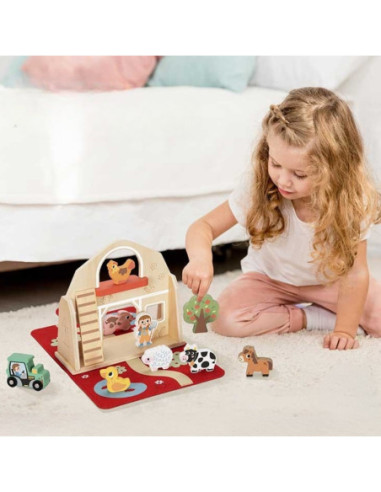 TOOKY TOY Drewniana Składana Farma w Walizce ze Zwierzątkami