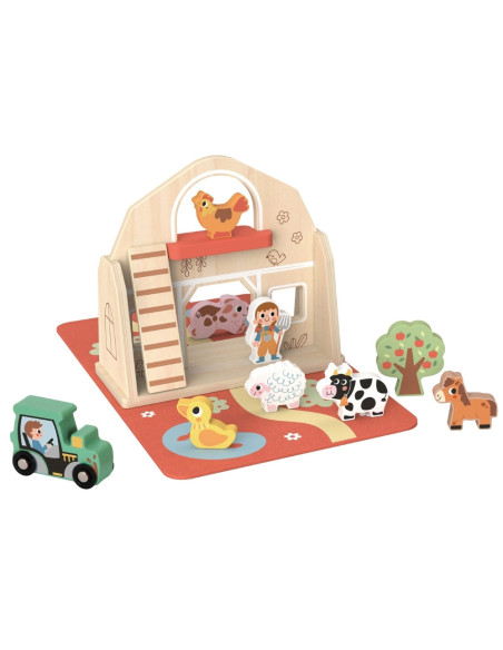 TOOKY TOY Drewniana Składana Farma w Walizce ze Zwierzątkami