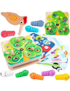TOOKY TOY Drewniana Gra Zręcznościowa 2w1 Wyciągnij Robaczki dla Dzieci