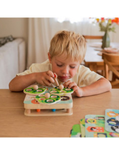 TOOKY TOY Drewniana Gra Zręcznościowa 2w1 Wyciągnij Robaczki dla Dzieci 2