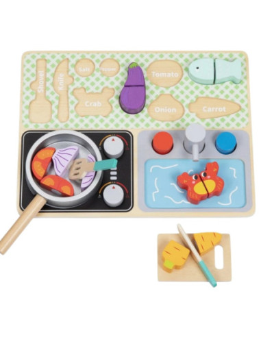 TOOKY TOY Drewniana Kuchnia z Akcesoriami - Zestaw Małego Kucharza