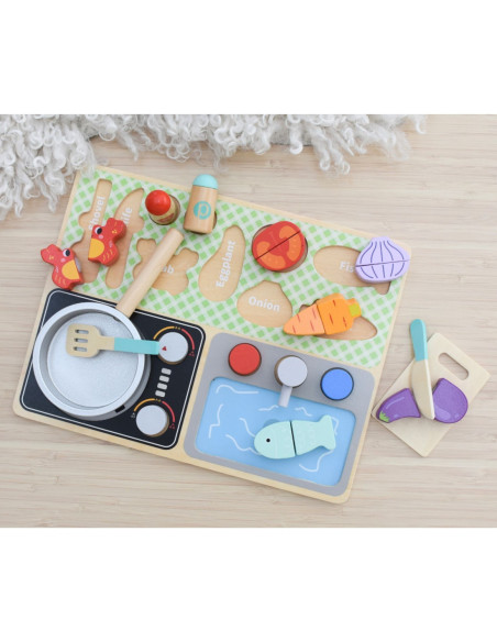TOOKY TOY Drewniana Kuchnia z Akcesoriami - Zestaw Małego Kucharza